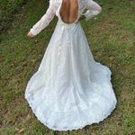 Vintage Cream Lace Long Sleeve V Neck Wedding Dress Size XS Photo 3