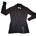 Allison Brittney Black Womens Long-Sleeve Ribbed Buckle Detail Knit Top Edgy Photo 1