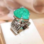 Ladies elegant large paraiba tourmaline emerald heart stone 925 ring 6 NIB Silver Photo 0