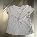 Brandy Melville  Blue Short Sleeve Ruched V Neck Cropped Top - One Size - VGUC Photo 2
