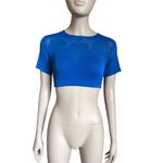 YITTY  Royal Blue Mesh Short Sleeve Crop Top Photo 1