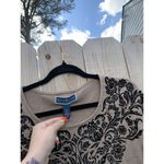 Karen Scott  petite medium Khaki‎ Beige Black Beads Pullover Sweater fairy top Photo 3
