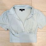 Lulus Lookin' Flirty Sage Green Ribbed Collared Short Sleeve Crop Top Photo 3