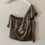TCEC  Gold Shimmer One Shoulder Ruffle Top Size L‎ Going Out Party Holiday Photo 4