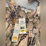 C&C California NWT  Size M Tan Blue Paisley Smocked Tank Top Bows Boho Peasant Photo 11