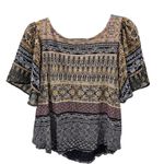 Lucky Brand Mixed Media Flutter Sleeve Top Womens Size M Cut Out Back Multicolor Photo 2