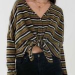 Urban Outfitters Out From Under Size M Jojo Green Striped Top Casual Tie Front Photo 0