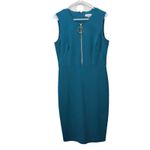 Calvin Klein  Teal Sleeveless Stretch Crepe Front‎ Zip Sheath Dress Size 10 Photo 1