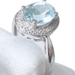 Natural Blue Aquamarine Solid 10K White Gold Diamond Engagement Halo Rin… Photo 3