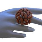 Vintage Gold Tone Coral Pink Peach Lucite Cabochon Ring stones Women’s Sz 8” Photo 0