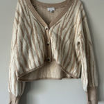 Lucy Paris  Zebra Patterned Tan & Cream Cropped Cardigan Size Medium Soft Cozy Photo 0