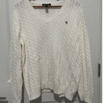 Ralph Lauren Lauren  Cable-Knit Cotton V-Neck Sweater White Size 1X Preppy Photo 0