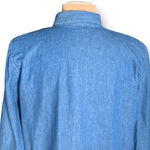 Vintage 90s Top Chambray Denim Ruffle Front Western Button Down Shirt Large Blue Photo 3