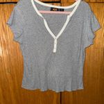 Route 66  Gray Fitted Flutter Sleeve Polo Top Photo 0