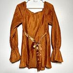 Anthropologie Tracy Reese 100% Silk Blouse Corset Flared Sleeves Tie Orange 10 Photo 2