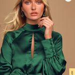 Lulus Delightful Endeavor Emerald Green Satin Long Sleeve Mini Dress Photo 1