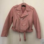 ZARA Pink faux leather jacket silver hardware belted. #Fairygrunge  #biker #skater Photo 0