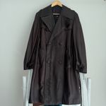 Vintage Cortefiel Leather Trench Coat Womens Brown XL Double Breasted Belted Photo 8