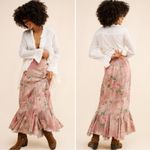 Free People  XL Ethereal Dainty Cottage Bordeaux Floral Ruffle Maxi Skirt Photo 1