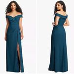 After Six NWT  Cuffed Off-the-Shoulder Pleated Faux Wrap Maxi Dress Blue Size 6 Photo 1