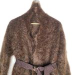Vintage Brown Long Hair‎ MOHAIR Blend Open Cardigan Sweater Knit Belt Fuzzy Size M Photo 1