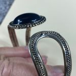 Silver Color Cuff Bracelet Black Cabochon Center Womens Aged Patina Photo 2