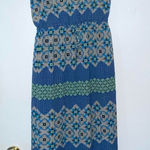Banana Republic Blue Green Tan Patterned Spaghetti Strap Maxi Dress Size 6 Photo 0
