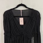 Free People Black V-neck Balloon Sleeves Long Sleeve Boho Blouse Sz S #OB1005811 Photo 1