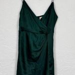 Showpo Forest Green Slip Mini Dress Womens 4 Satin Bridesmaid Faux Wrap Strappy Photo 0