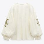 ZARA  Cream and Green Embroidered  Paisley Floral Peplum Top Photo 3