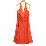 VTG Landa Burnt Orange Halter Chiffon Shirred Cocktail Dress Plus 18 Party Photo 6