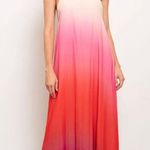 Colorful Ombré Pleated Backless Maxi Dress Pink Size L Photo 0