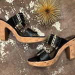 Sofft Shoes Fayann Slide Heel Sandal Black Leather Gold Metallic Cork Heel Size 7 Photo 4