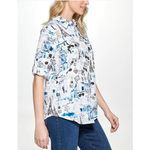 Karl Lagerfeld  PARIS Printed Long‎ Roll-Tab Sleeve Collared Button Up Top Small Photo 2