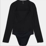 ZARA NWT  black textured bodysuit Square Neck Black Photo 4