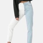 Adika S Two Tone White Blue Zip Fly Ankle Length High Rise Denim Jeans Small Photo 0