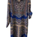 Antonio Melani  Blue Paisley Half Button Up Long Roll Tab Sleeve Shirt Dress Sz 4 Photo 8