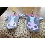 Christmas Cow Earrings Dangle Hooks Handmade New Heifer Calf Bovine Farm… Black Photo 8