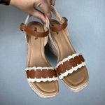 Soda Brown Espadrille Wedge Sandals Ankle Strap Crochet Trim Women's Size 9 Photo 1