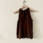 Cynthia Rowley  Linen Blend Ruffle Front High Neck Top in Brown Size M Photo 4