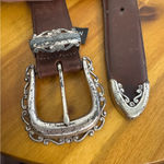 Brighton  brown vintage leather belt silver tone buckle Photo 1
