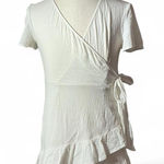 Princess Polly  White Textured Wrap Mini Dress Ruffle Tie Waist Fairycore Photo 0