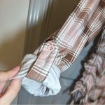 No Comment  Pink/Brown Plaid 3/4 Roll Tab Sleeve Button Up 1X Photo 4