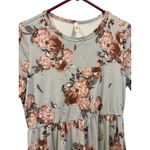 Jardin Floral Maxi Dress Light Blue Pink‎ Brown Short Sleeve w Pockets Size L Photo 2