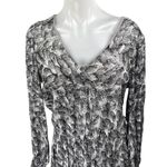 White House | Black Market Silver Metallic Feather Long Sleeve A Line Mini Dress M Photo 2