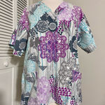 UA Scrubs Floral Abstracts Print Women's 2 Pocket V Neck Top L Large Purple Photo 0