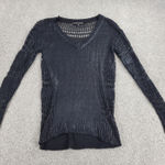 Rock & Republic Womens Sweater Small Black Open Knit Crochet V-neck Long Sleeve Photo 0