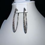 Vintage Silver Tone Diamond Cut Triple Hoop Earrings‎ Photo 0