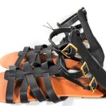 Rue 21 NWT Black Faux Leather High Ankle Strappy Gladiator Sandal Gold Buckles Photo 3