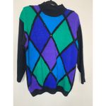 Vintage Silk Angora Blend Black Blue Diamond Beaded Sweater Sz Large Photo 4